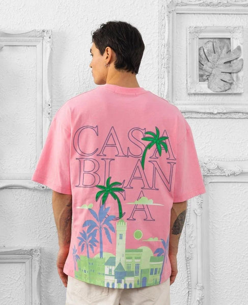 MEN PINK CASABLANCA EMBROIDERY TEE