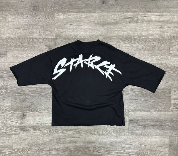 MEN BLACK "STABLE" F-TERRY CROPPED T-SHIRT