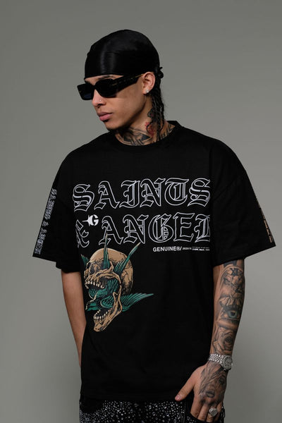 Men Black Saints & angels tshirt