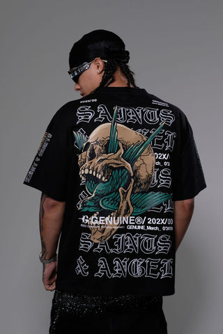 Men Black Saints & angels tshirt