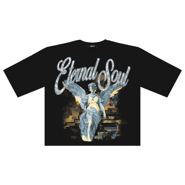 MEN BLACK ETERNAL SOUL OVERSIZED CROP TEE