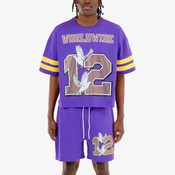 Men Purple World Wide Rhinestone Jersey