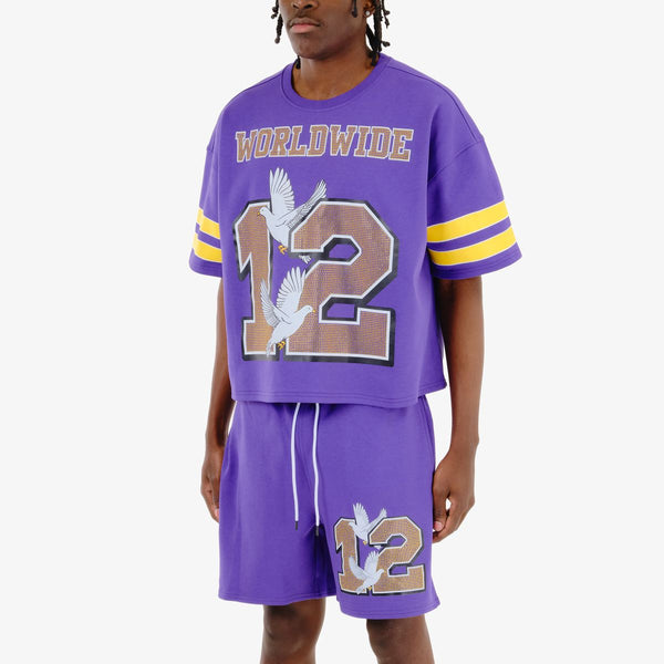Men Purple World Wide Rhinestone Jersey