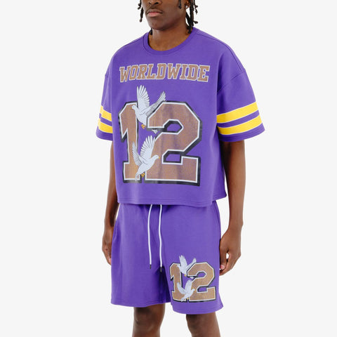 Men Purple World Wide Rhinestone Jersey