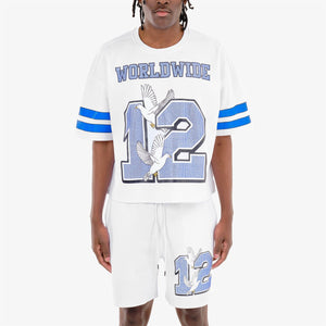 Men White World Wide Rhinestone Jersey