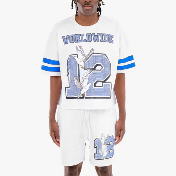 Men White World Wide Rhinestone Jersey
