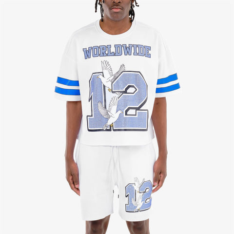 Men White World Wide Rhinestone Jersey