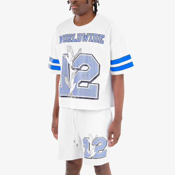 Men White World Wide Rhinestone Jersey