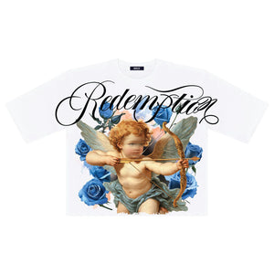 MEN WHITE ANGEL DIGITAL OVERSIZED CROP TEE