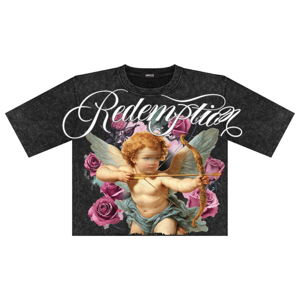 MEN BLACK ANGEL DIGITAL OVERSIZED CROP TEE
