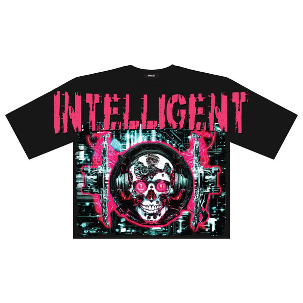 MEN BLACK ASTRONAUT DIGITAL OVER SIZED CROP TEE