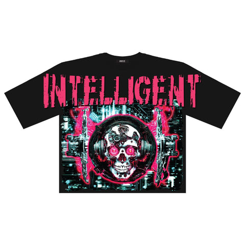 MEN BLACK ASTRONAUT DIGITAL OVER SIZED CROP TEE