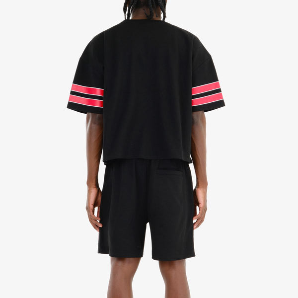 Men Black/ Red World Wide Rhinestone Jersey