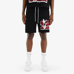 Men Black/ Red World Wide Rhinestone Shorts