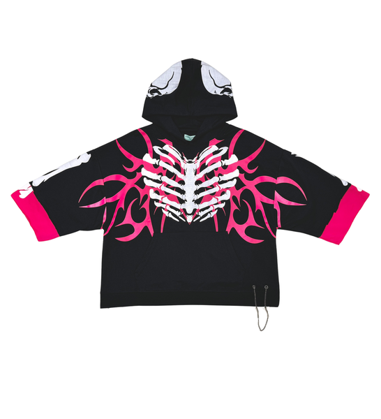 Men Black/ pink Xray short sleeve Crop hoodie