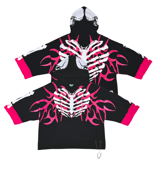 Men Black/ pink Xray short sleeve Crop hoodie