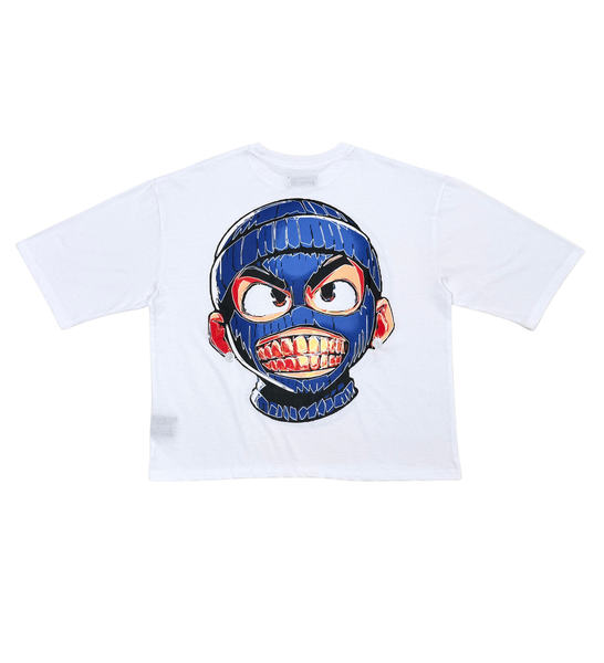 Men White Rear view short sleeve Rhinestone Crop Tee