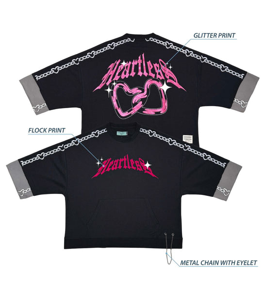 Men Black/ pink Heartless short sleeve Crop Crewneck
