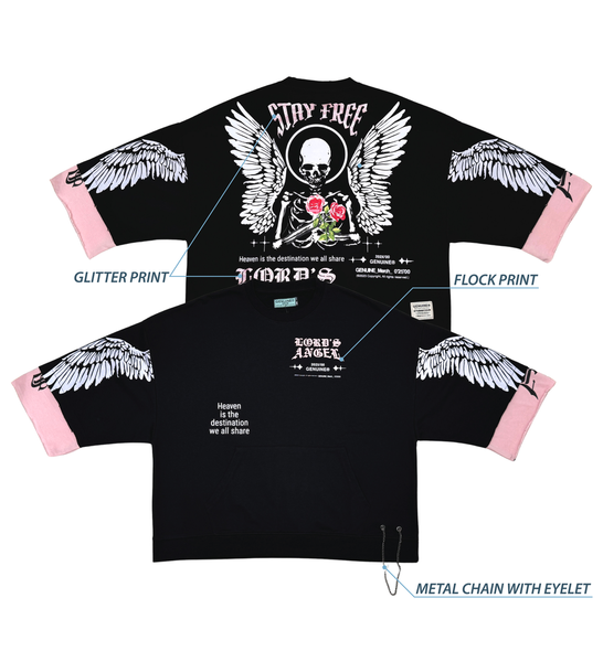Men Black/ pink Lord's angel Crop Tee