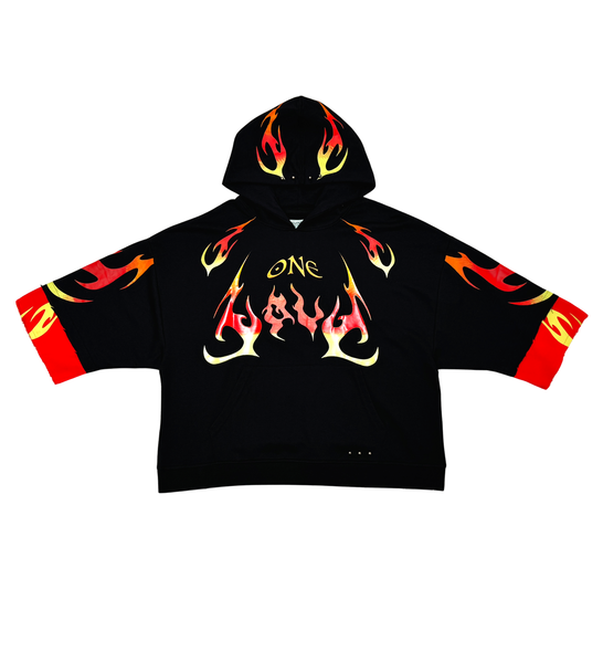 Men Black/ red/ yellow One love short sleeve Crop hoodie