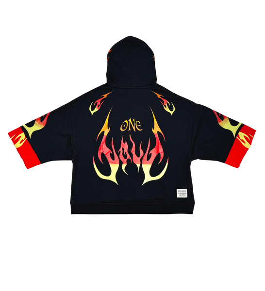 Men Black/ red/ yellow One love short sleeve Crop hoodie