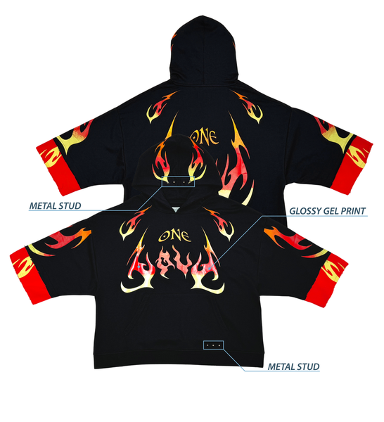 Men Black/ red/ yellow One love short sleeve Crop hoodie