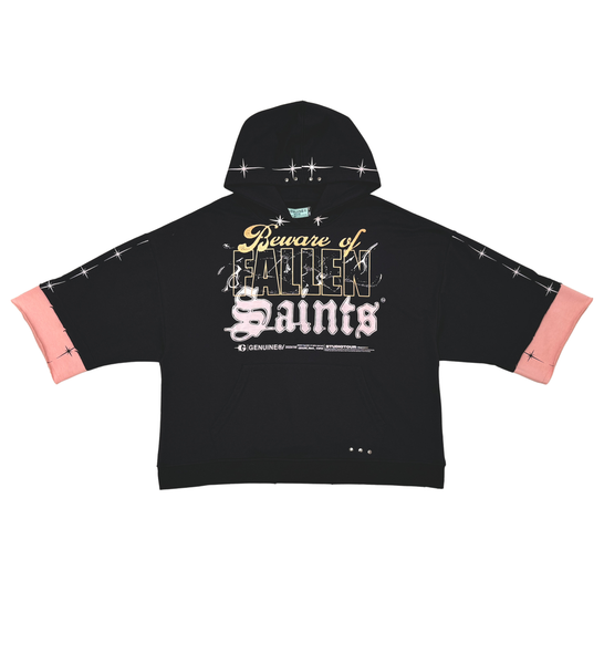 Men Black/ pink Beware short sleeve Crop hoodie