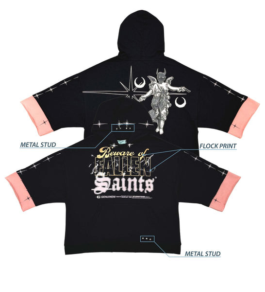 Men Black/ pink Beware short sleeve Crop hoodie