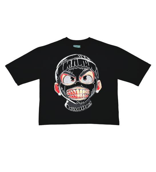Men Black Rear view short sleeve Rhinestone Crop Tee