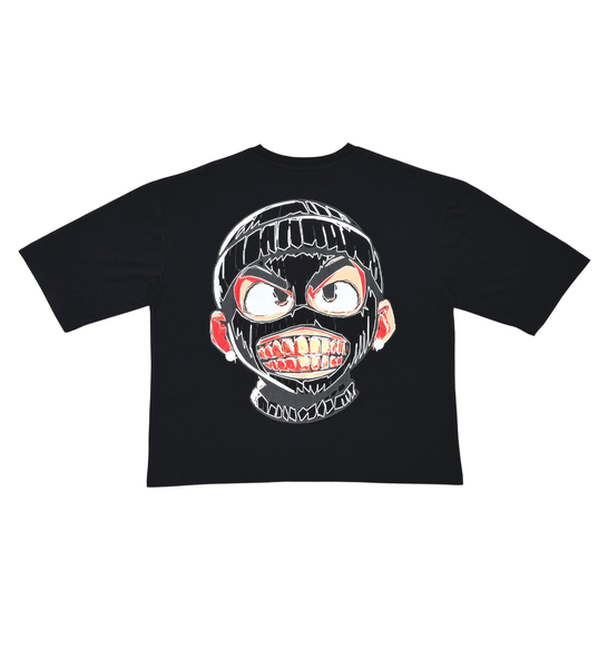 Men Black Rear view short sleeve Rhinestone Crop Tee