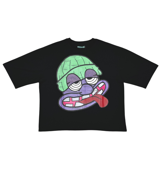 Men Black Dazed short sleeve Rhinestone Crop Tee