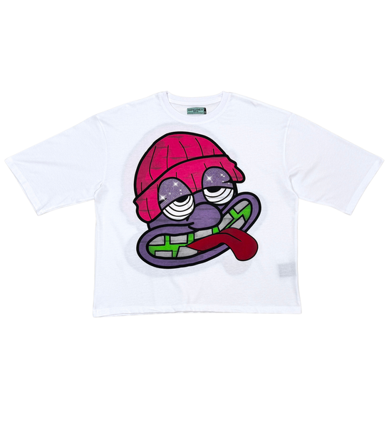 Men White Dazed short sleeve Rhinestone Crop Tee