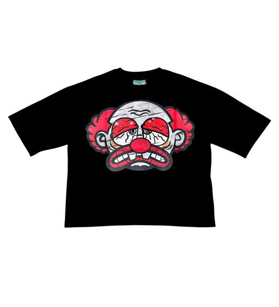 Men Black Sad clown short sleeve Rhinestone Crop Tee