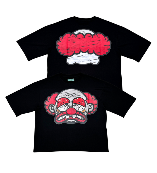 Men Black Sad clown short sleeve Rhinestone Crop Tee
