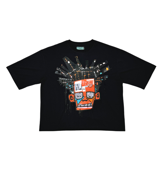 Men Black Basquiat short sleeve Rhinestone Crop Tee
