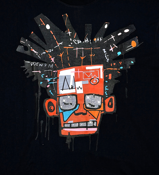 Men Black Basquiat short sleeve Rhinestone Crop Tee
