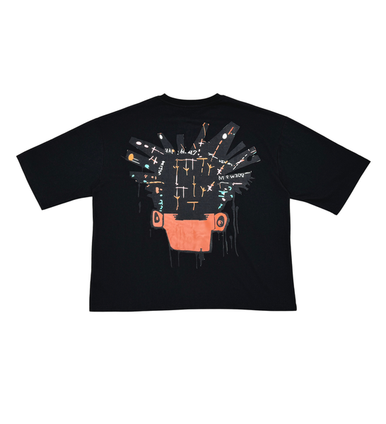 Men Black Basquiat short sleeve Rhinestone Crop Tee