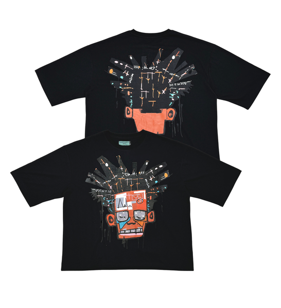Men Black Basquiat short sleeve Rhinestone Crop Tee
