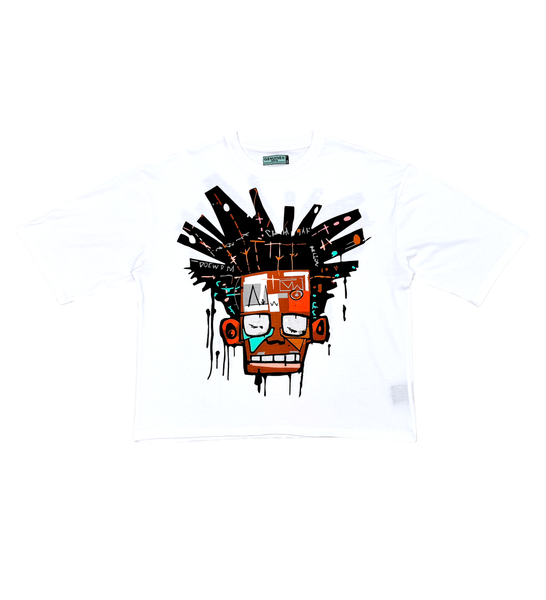 Men White Basquiat short sleeve Rhinestone Crop Tee