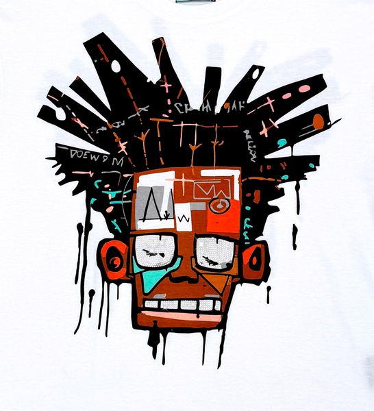 Men White Basquiat short sleeve Rhinestone Crop Tee