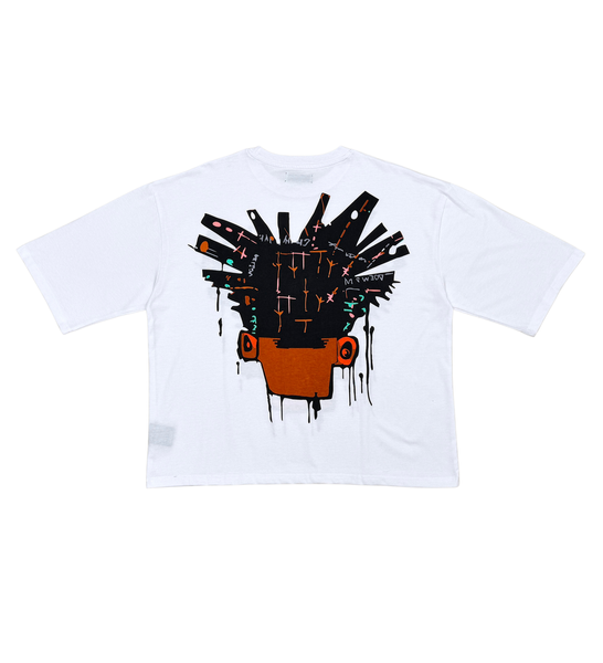Men White Basquiat short sleeve Rhinestone Crop Tee