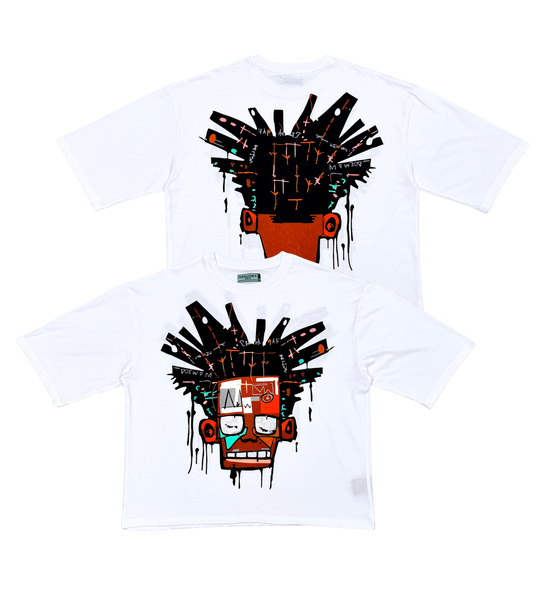 Men White Basquiat short sleeve Rhinestone Crop Tee