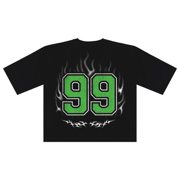 MEN BLACK/ GREEN FEARLESS OVERSIZED CROP TEE