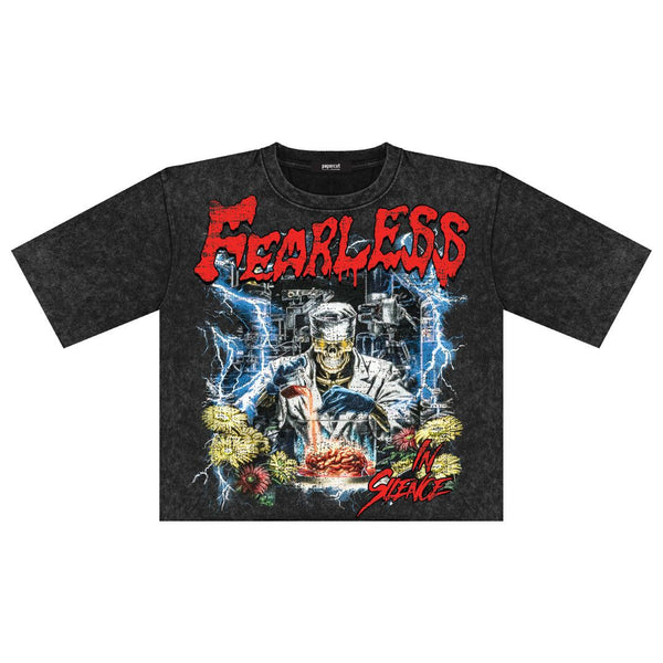 MEN ACID BLACK/ RED FEARLESS OVERSIZED CROP TEE