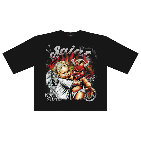 MEN BLACK SAINT OVERSIZED CROP TEE