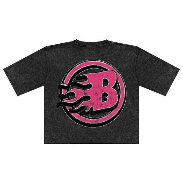 MEN BLACK ACID BLACK BROKEN HEART OVERSIZED CROP TEE