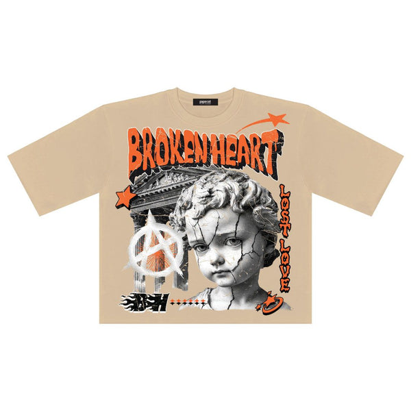 MEN SAND BROKEN HEART OVERSIZED CROP TEE