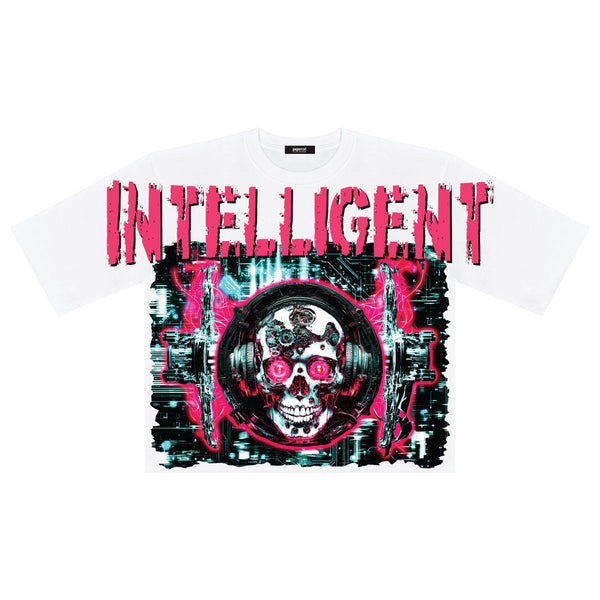 MEN WHITE ASTRONAUT DIGITAL OVER SIZED CROP TEE