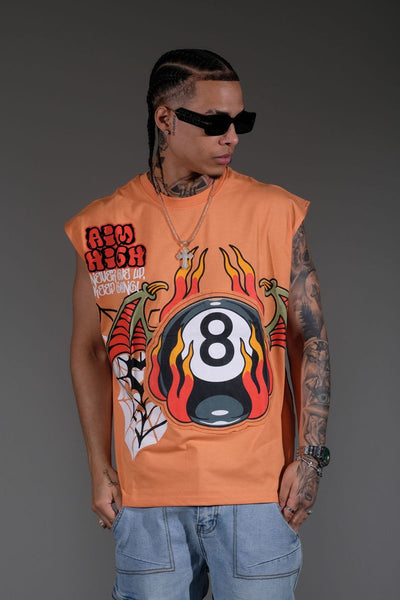 Men Salmon embroidered patchwork Aim high sleeveless shirt
