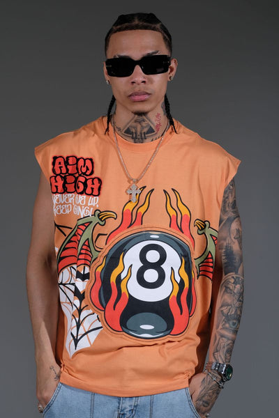 Men Salmon embroidered patchwork Aim high sleeveless shirt